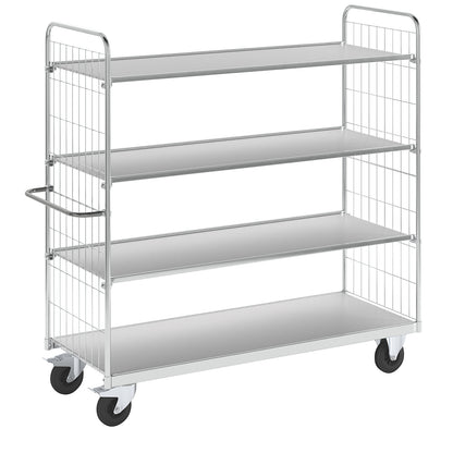 Flexible shelf truck, with 4 shelves, length 1790 mm, swivel castors with stops.