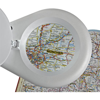 MAULviso LED magnifying lamp IP54, arm length 310 mm, with base, white.