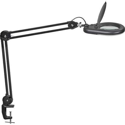 MAULviso LED magnifying lamp IP54, arm length 410 mm, with table clamp, black.