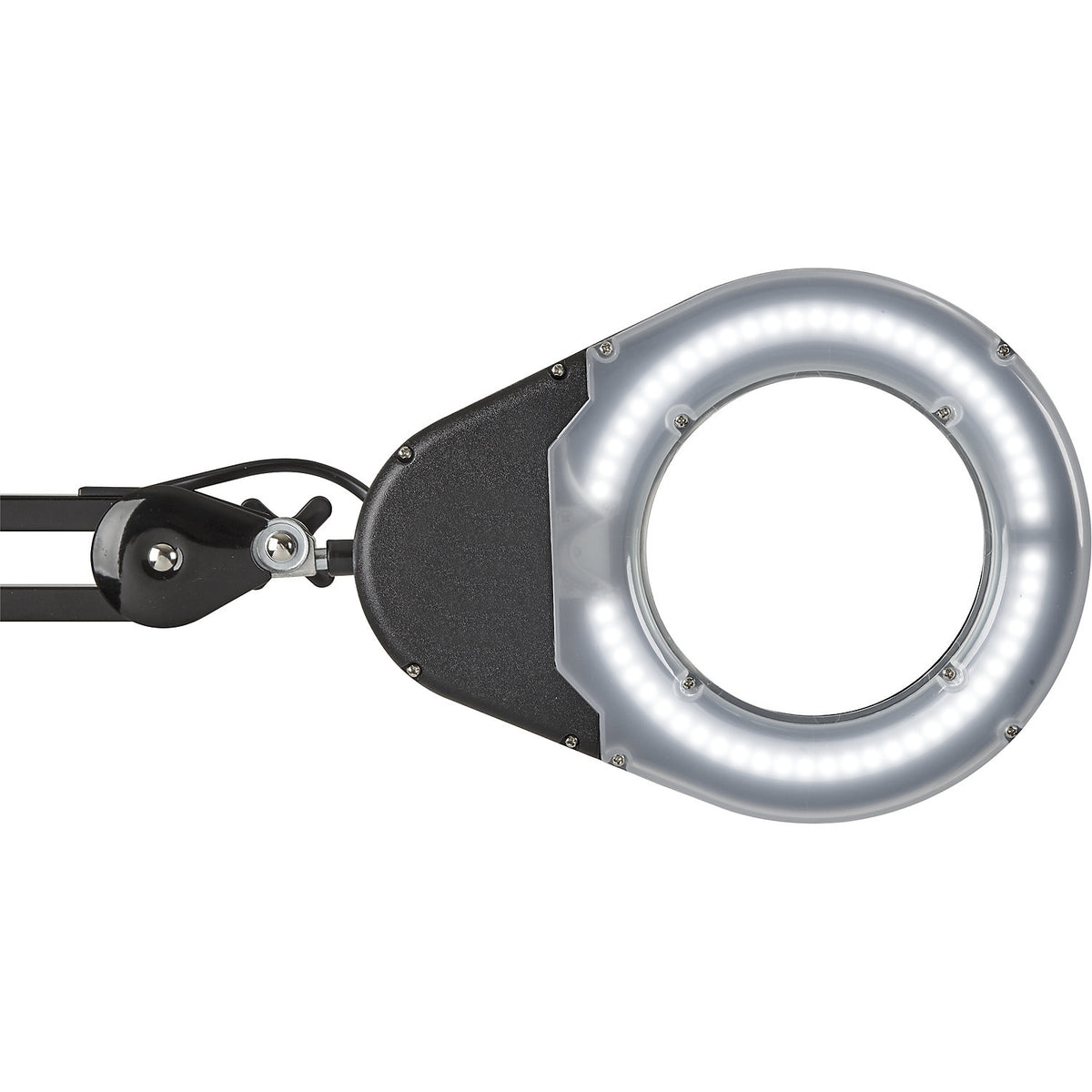 MAULviso LED magnifying lamp IP54, arm length 310 mm, with base, black.