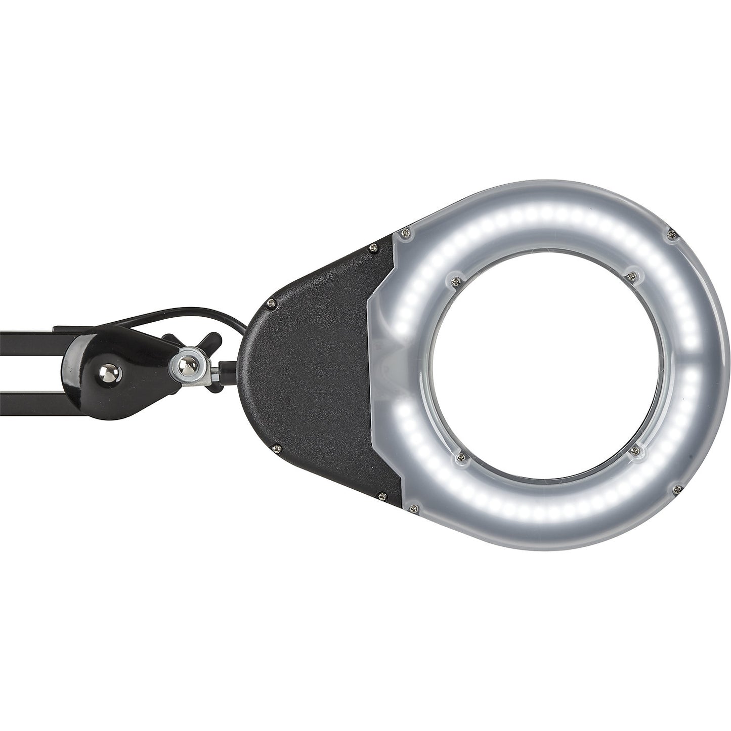 MAULviso LED magnifying lamp IP54, arm length 310 mm, with base, black.