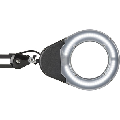 MAULviso LED magnifying lamp IP54, arm length 310 mm, with base, black.