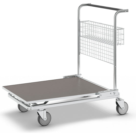 C+C platform trolley, max. load 200 kg, with basket, with plywood shelf.