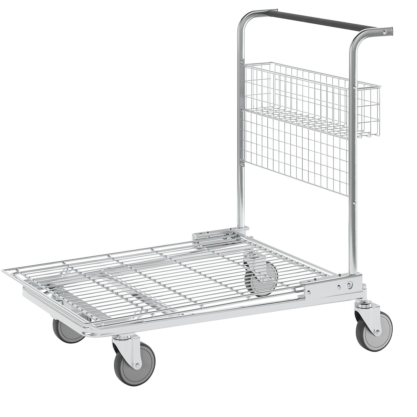 C+C platform trolley, max. load 200 kg, with basket, with mesh shelf.