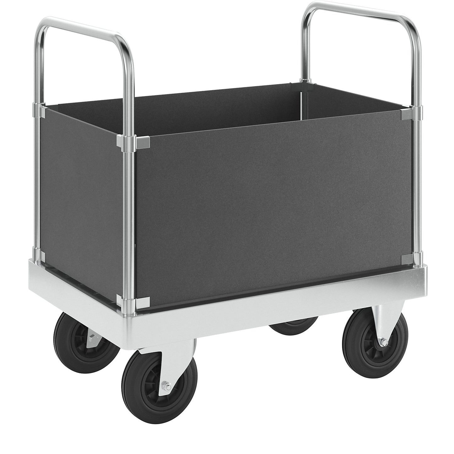 JUMBO zinc plated platform truck, with 4 side panels, length 900 mm, with stop.