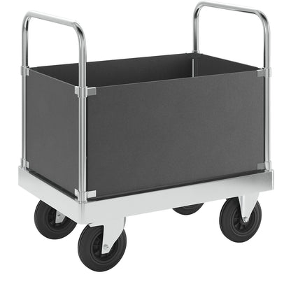 JUMBO zinc plated platform truck, with 4 side panels, length 900 mm, with stop.