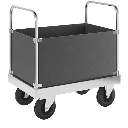 JUMBO zinc plated platform truck, with 4 side panels, length 900 mm, with stop.