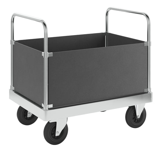 JUMBO zinc plated platform truck, with 4 side panels, length 1000 mm, with stop.