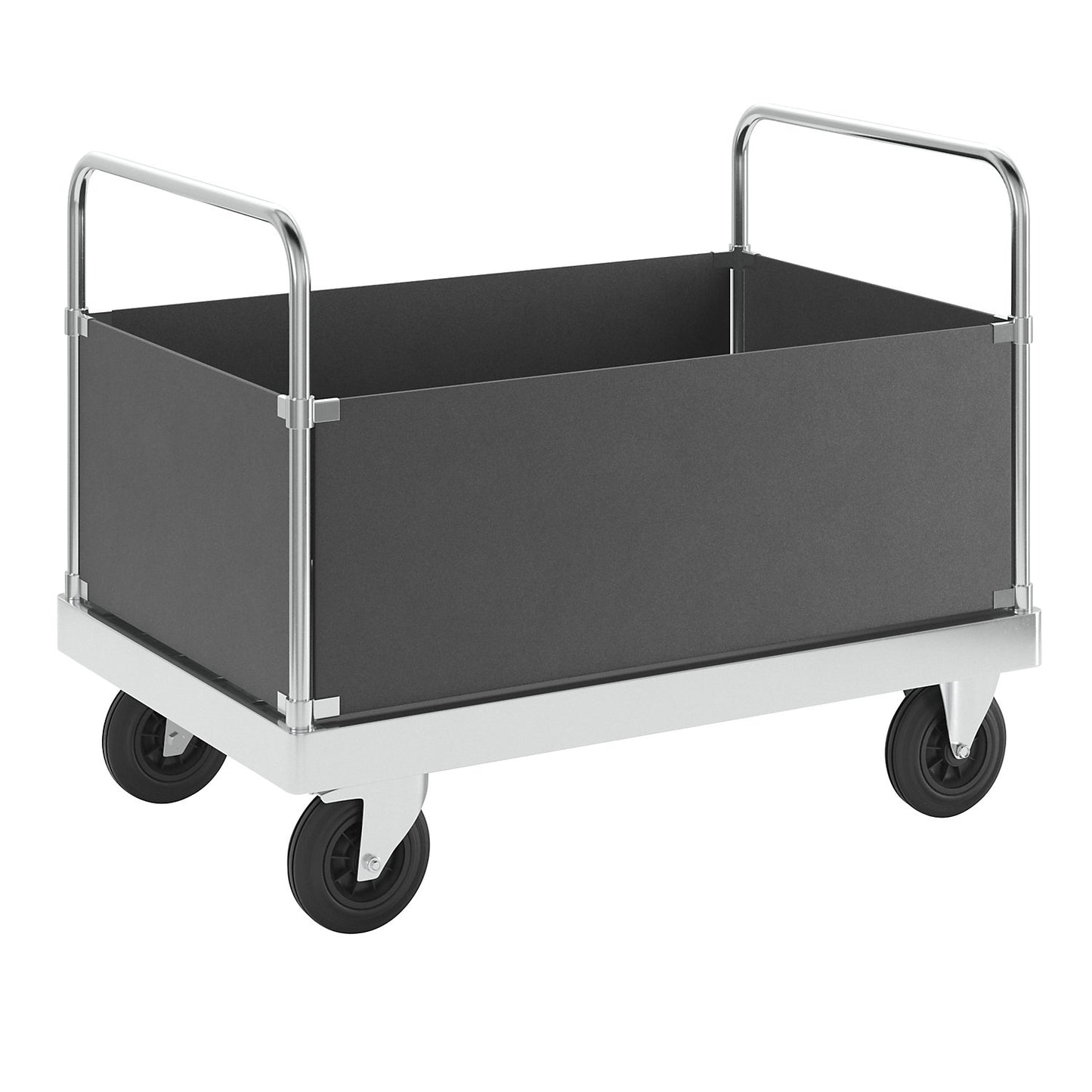 JUMBO zinc plated platform truck, with 4 side panels, length 1200 mm, with stop.