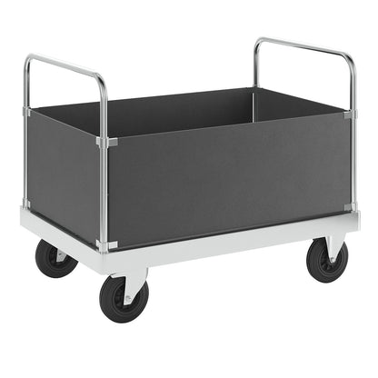 JUMBO zinc plated platform truck, with 4 side panels, length 1200 mm, with stop.