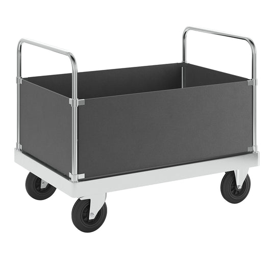 JUMBO zinc plated platform truck, with 4 side panels, length 1200 mm, with stop.