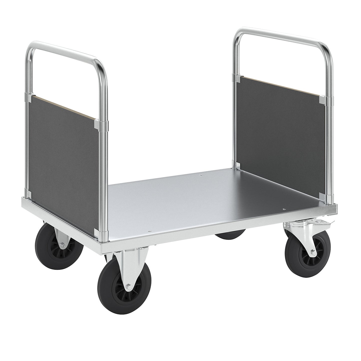 Platform truck max. load 500 kg, with 2 end panels, LxWxH 1000 x 700 x 900 mm, with stop.