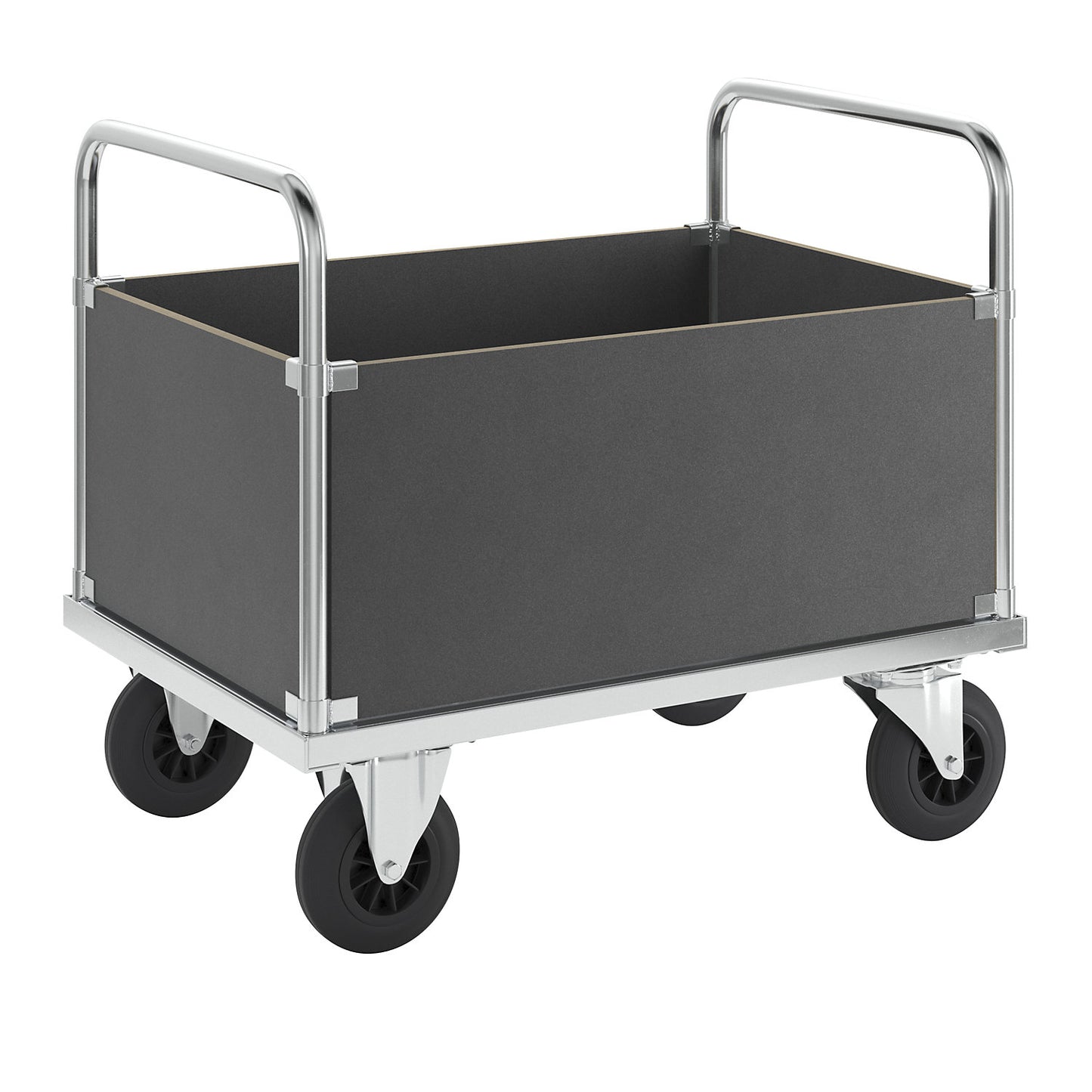 Platform truck max. load 500 kg, with 4 high side panels, LxWxH 1000 x 700 x 900 mm, without stop.