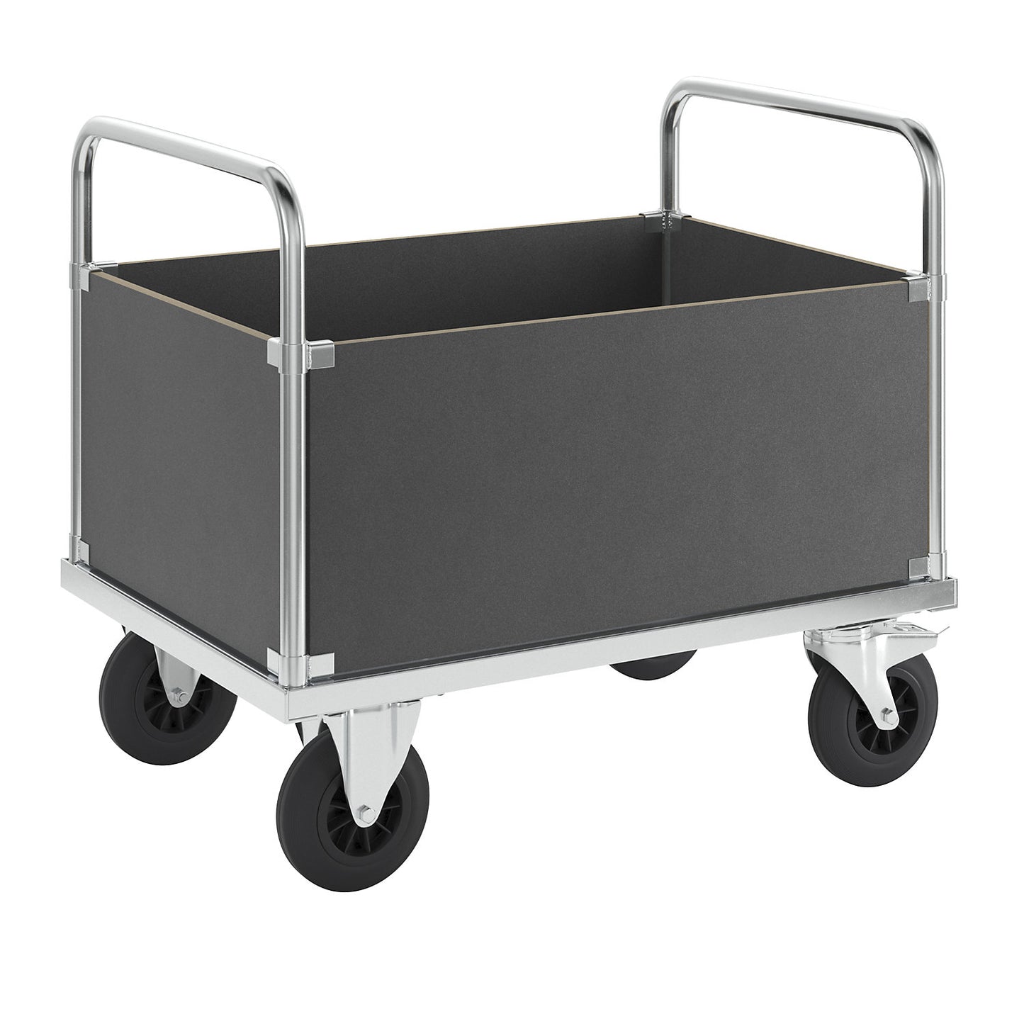 Platform truck max. load 500 kg, with 4 high side panels, LxWxH 1000 x 700 x 900 mm, with stop.
