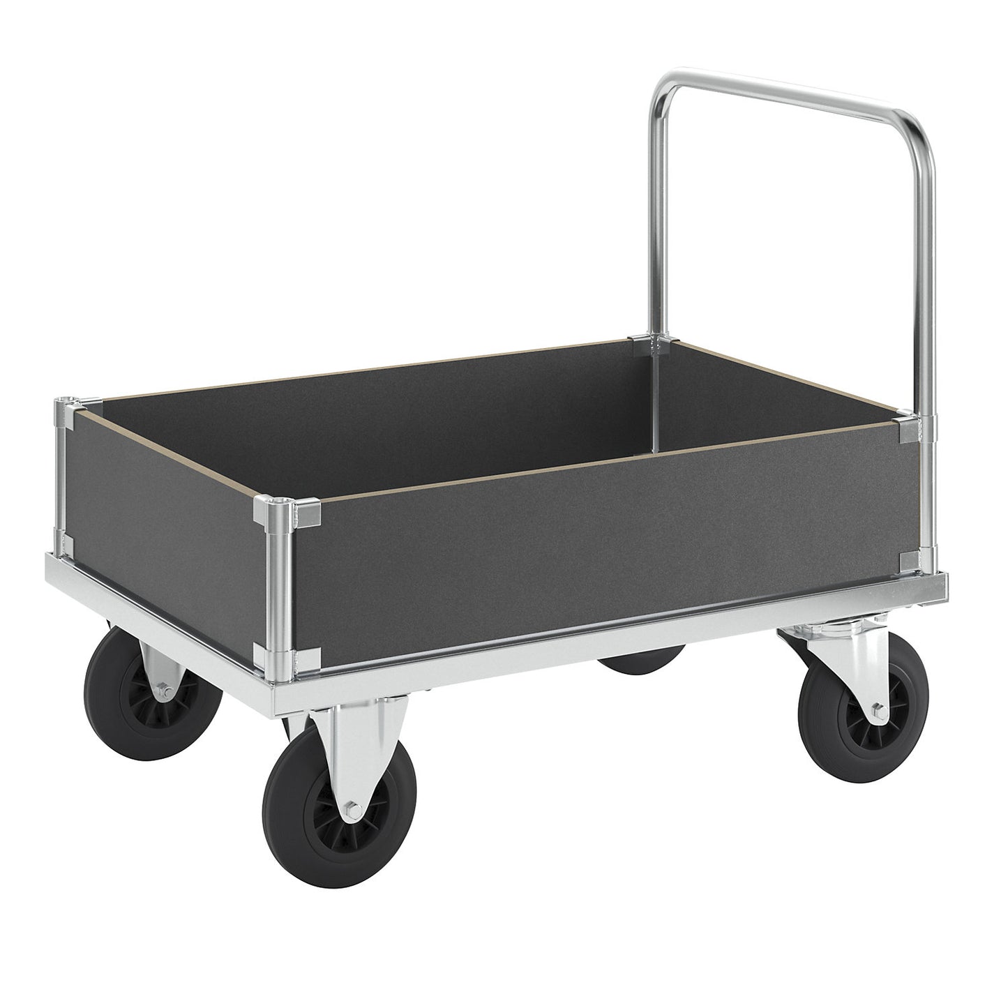 Platform truck max. load 500 kg, with 4 low side panels, LxWxH 1000 x 700 x 900 mm, without stop.