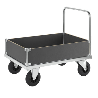 Platform truck max. load 500 kg, with 4 low side panels, LxWxH 1000 x 700 x 900 mm, without stop.