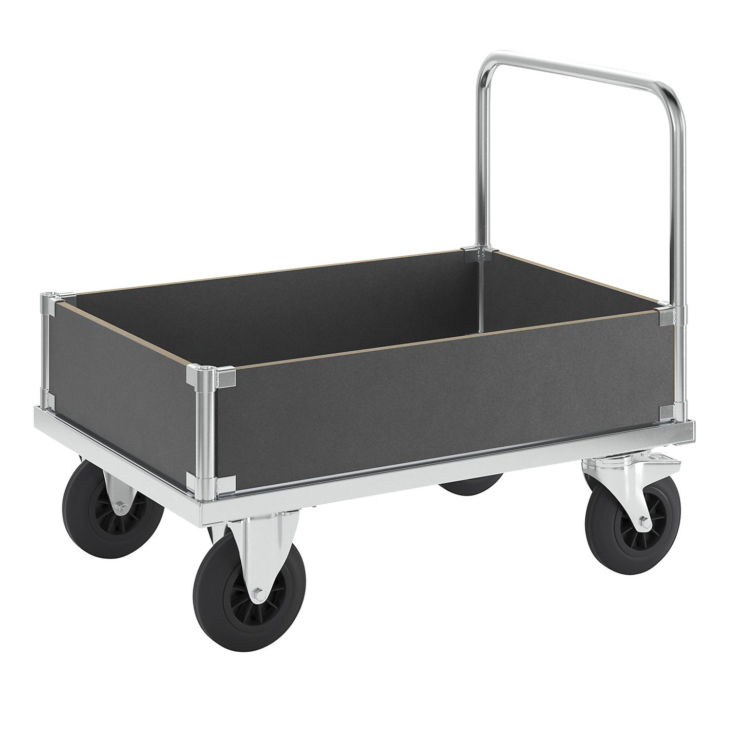 Platform truck max. load 500 kg, with 4 low side panels, LxWxH 1000 x 700 x 900 mm, with stop.