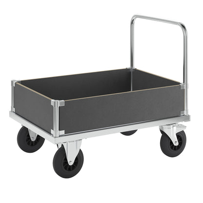 Platform truck max. load 500 kg, with 4 low side panels, LxWxH 1000 x 700 x 900 mm, with stop.