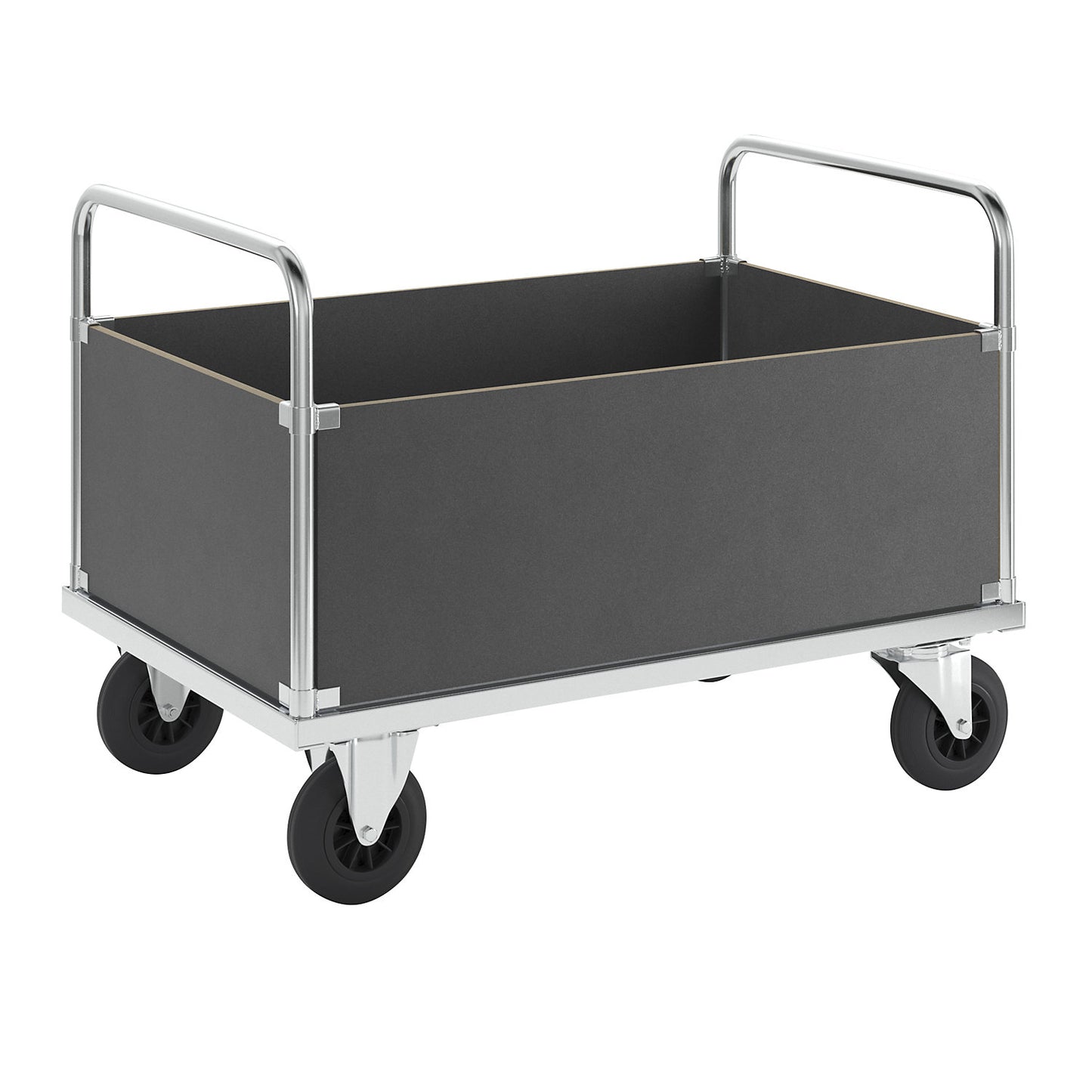 Platform truck max. load 500 kg, with 4 high side panels, LxWxH 1200 x 800 x 900 mm, without stop.