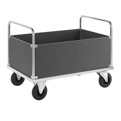 Platform truck max. load 500 kg, with 4 high side panels, LxWxH 1200 x 800 x 900 mm, without stop.