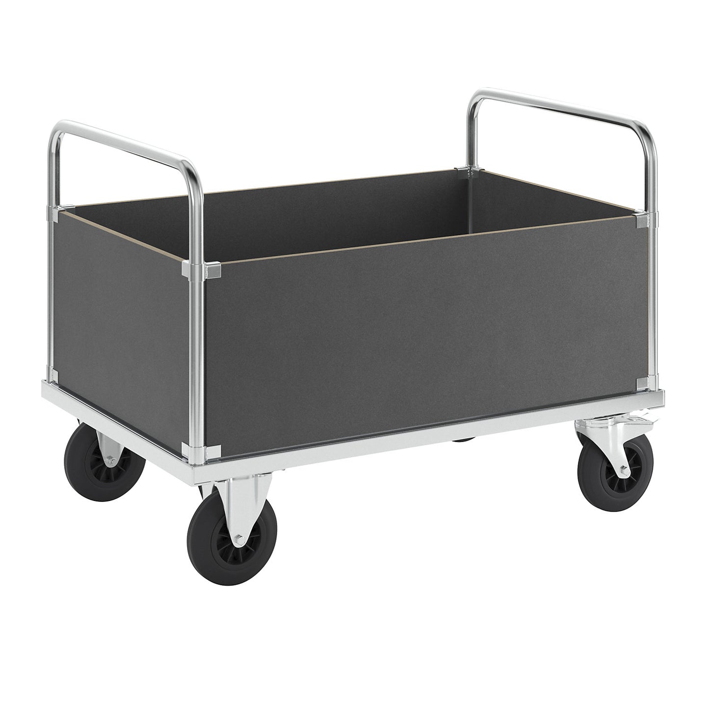 Platform truck max. load 500 kg, with 4 high side panels, LxWxH 1200 x 800 x 900 mm, with stop.