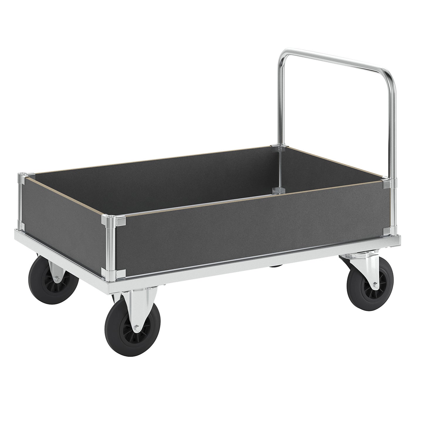 Platform truck max. load 500 kg, with 4 low side panels, LxWxH 1200 x 800 x 900 mm, without stop.