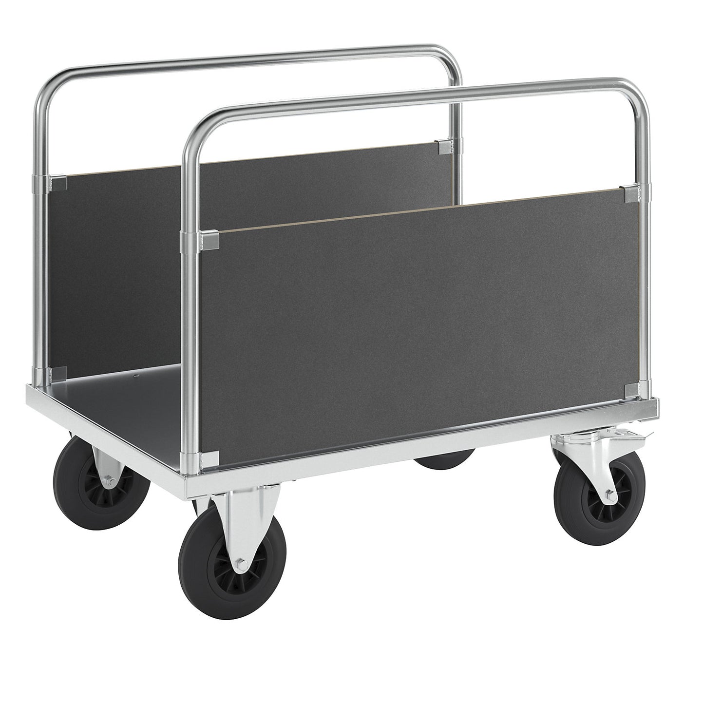 Platform truck max. load 500 kg, with 2 side panels, LxWxH 1000 x 700 x 900 mm, with stop.