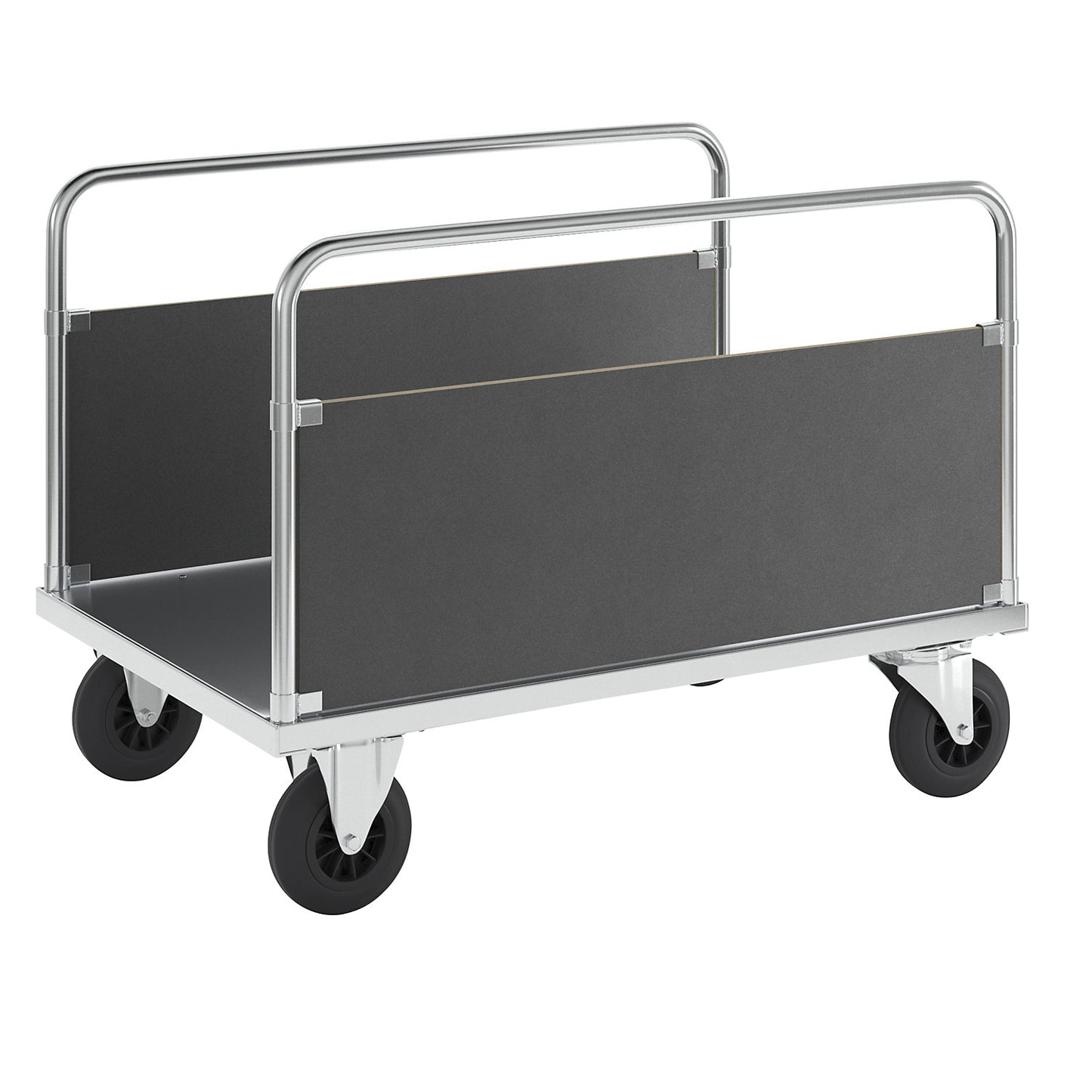 Platform truck max. load 500 kg, with 2 side panels, LxWxH 1200 x 800 x 900 mm, without stop.