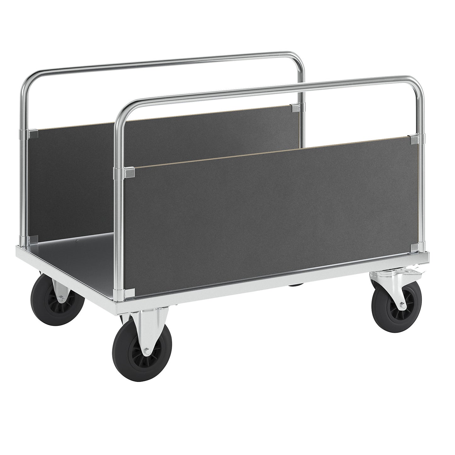 Platform truck max. load 500 kg, with 2 side panels, LxWxH 1200 x 800 x 900 mm, with stop.