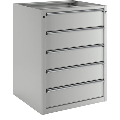 Drawer cupboard without worktop, width 760 mm, 5 drawers, front in light grey.