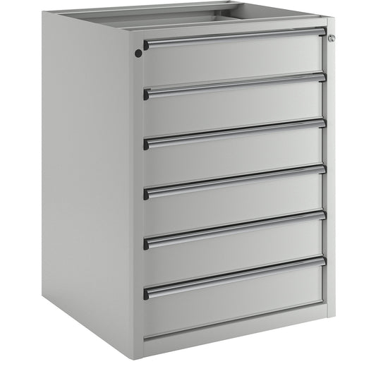 Drawer cupboard without worktop, width 760 mm, 6 x 150 mm drawers, front in light grey.