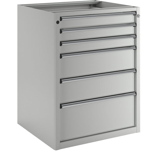 Drawer cupboard without worktop, width 760 mm, 6 drawers, front in light grey.