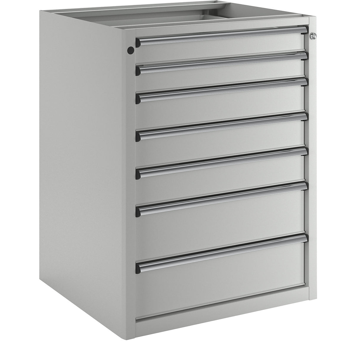 Drawer cupboard without worktop, width 760 mm, 7 drawers, front in light grey.
