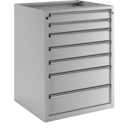 Drawer cupboard without worktop, width 760 mm, 7 drawers, front in light grey.