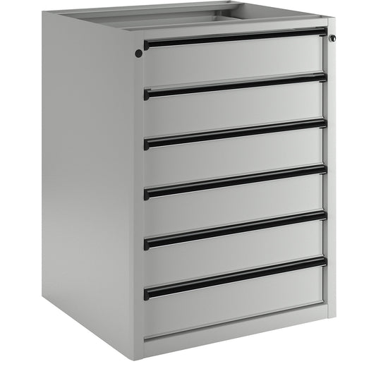 Drawer cupboard without worktop, width 760 mm, max. drawer load 200 kg, 6 x 150 mm drawers, front in light grey.