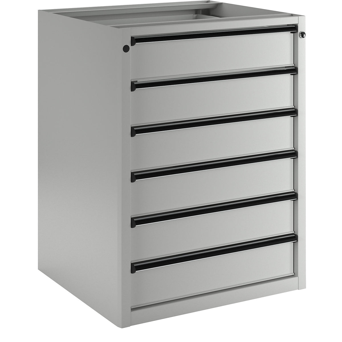 Drawer cupboard without worktop, width 760 mm, max. drawer load 200 kg, 6 x 150 mm drawers, front in light grey.
