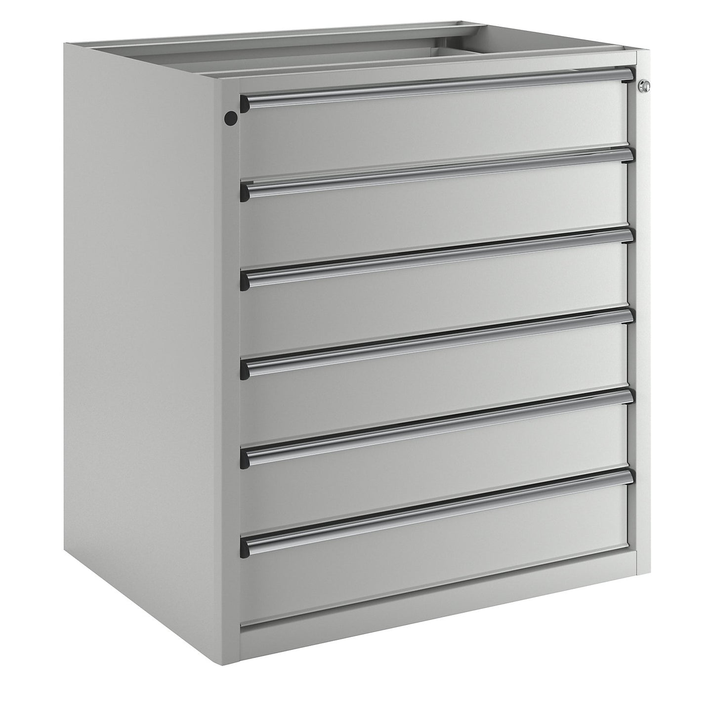 Drawer cupboard without worktop, width 910 mm, 6 x 150 mm drawers, front in light grey.