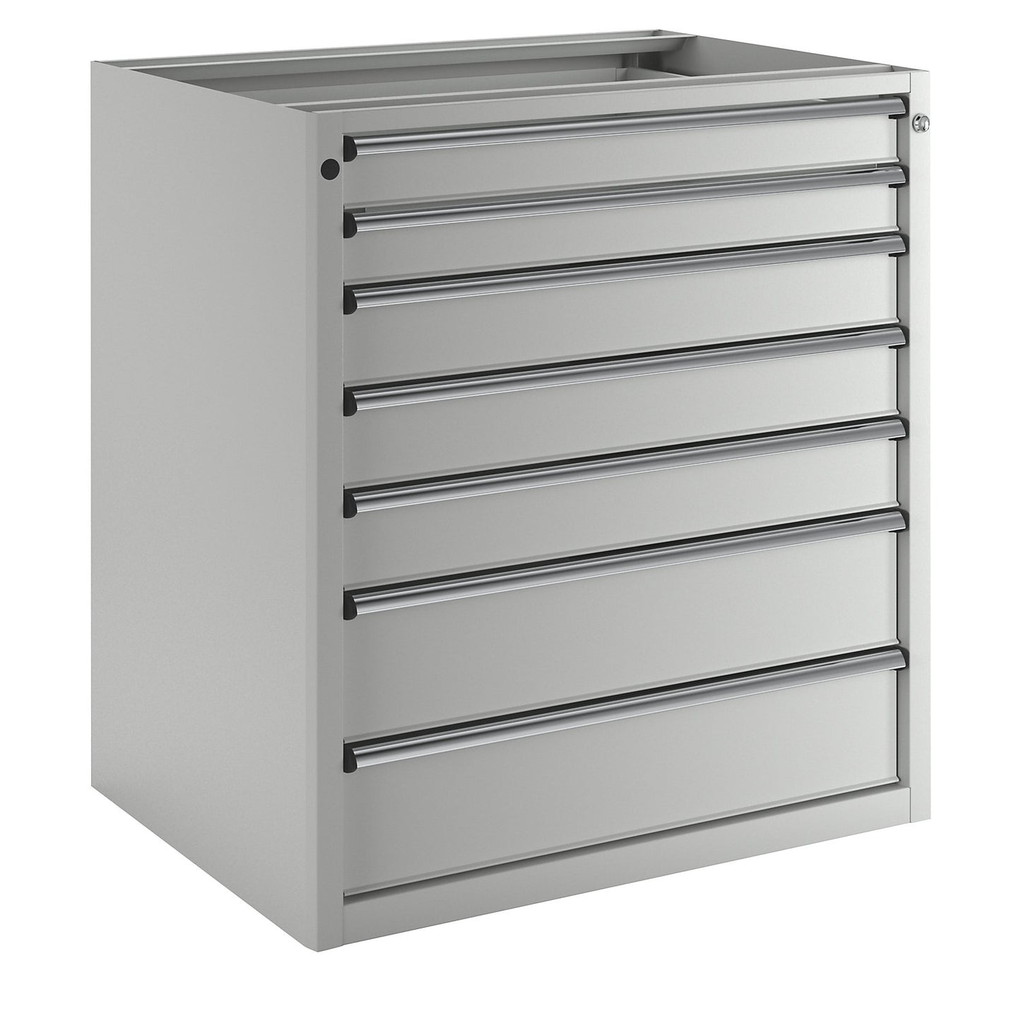 Drawer cupboard without worktop, width 910 mm, 7 drawers, front in light grey.
