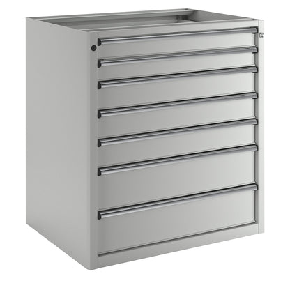 Drawer cupboard without worktop, width 910 mm, 7 drawers, front in light grey.