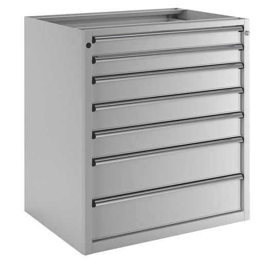 Drawer cupboard without worktop, width 910 mm, 7 drawers, front in light grey.