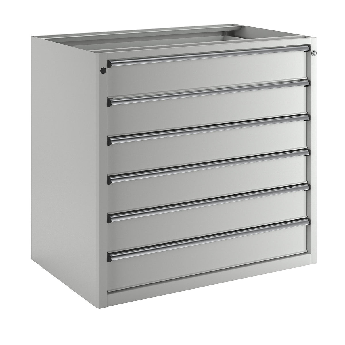 Drawer cupboard without worktop, width 1060 mm, max. drawer load 200 kg, 6 x 150 mm drawers, front in light grey.