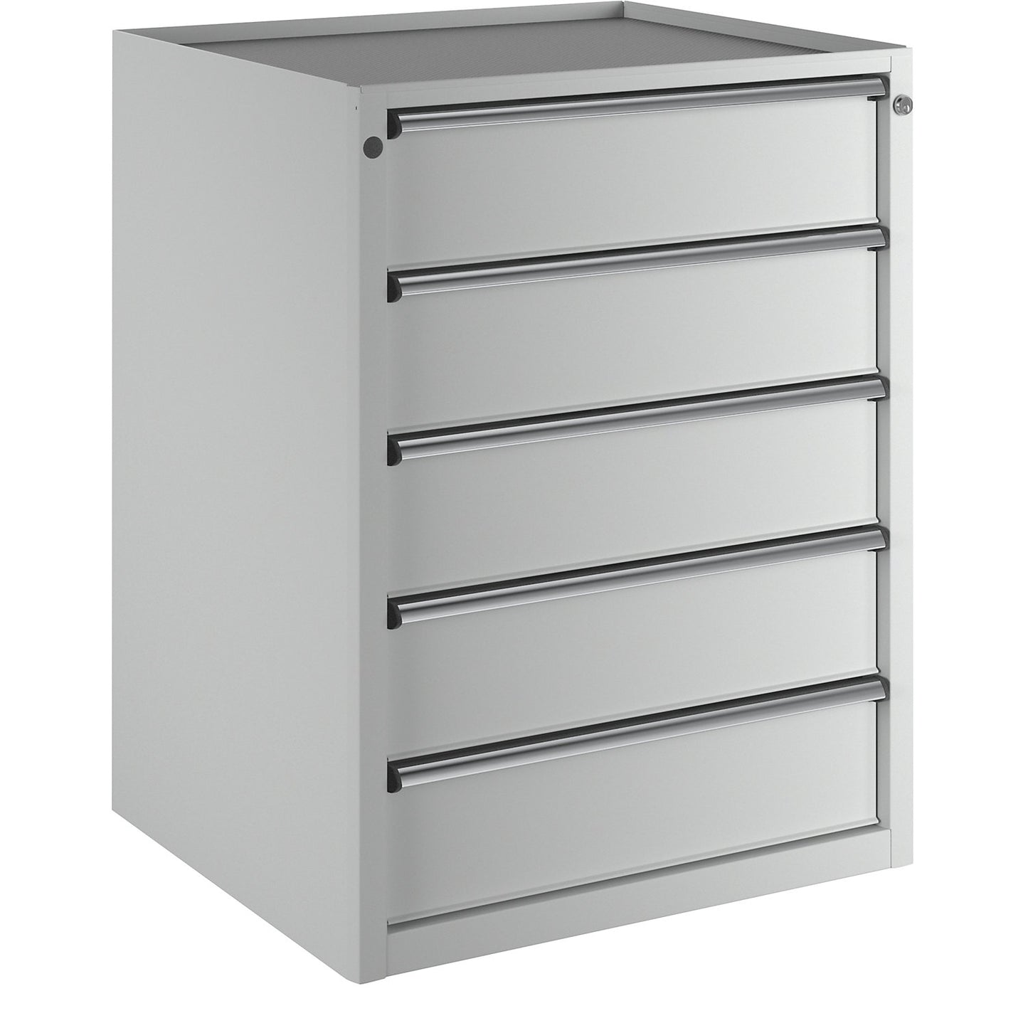 Drawer cupboard, WxD 760 x 675 mm, max. drawer load 100 kg, 5 drawers, height 980 mm, front in light grey.