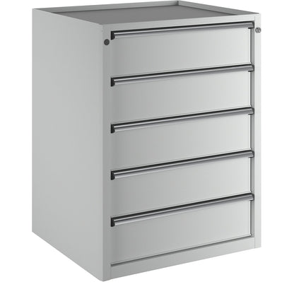 Drawer cupboard, WxD 760 x 675 mm, max. drawer load 100 kg, 5 drawers, height 980 mm, front in light grey.