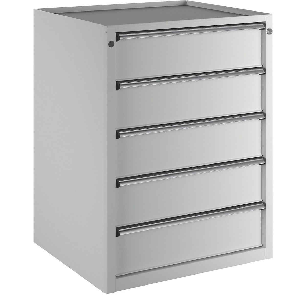 Drawer cupboard, WxD 760 x 675 mm, max. drawer load 200 kg, 5 drawers, height 980 mm, front in light grey.