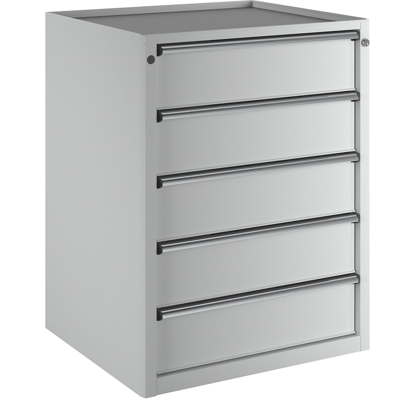 Drawer cupboard, WxD 760 x 675 mm, max. drawer load 200 kg, 5 drawers, height 980 mm, front in light grey.