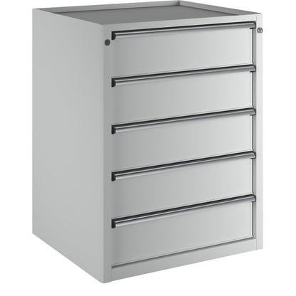 Drawer cupboard, WxD 760 x 675 mm, max. drawer load 200 kg, 5 drawers, height 980 mm, front in light grey.