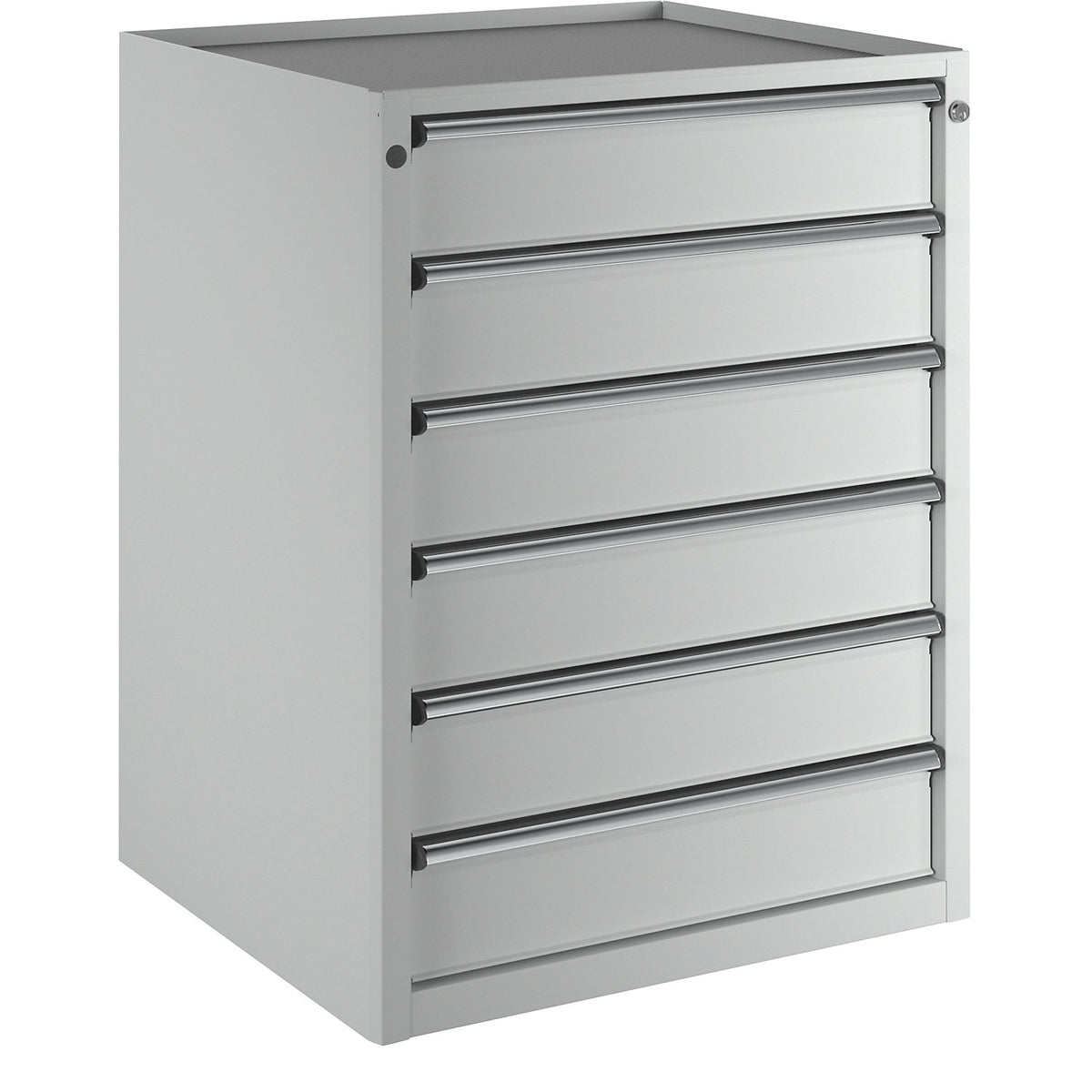 Drawer cupboard, WxD 760 x 675 mm, max. drawer load 100 kg, 6 drawers, height 980 mm, front in light grey.