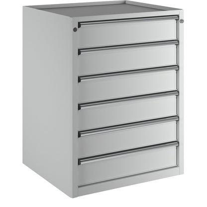 Drawer cupboard, WxD 760 x 675 mm, max. drawer load 100 kg, 6 drawers, height 980 mm, front in light grey.