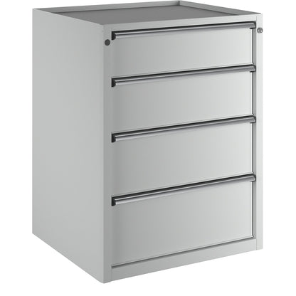 Drawer cupboard, WxD 760 x 675 mm, max. drawer load 100 kg, 4 drawers, height 980 mm, front in light grey.