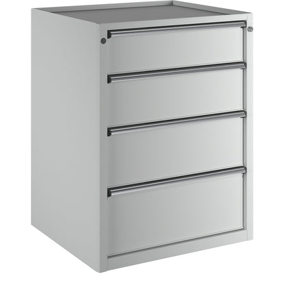 Drawer cupboard, WxD 760 x 675 mm, max. drawer load 200 kg, 4 drawers, height 980 mm, front in light grey.